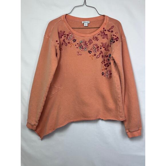 Sundance Women's Size Medium Peach Embroidered Crewneck Long Sleeve Sweatshirt - Picture 1 of 8